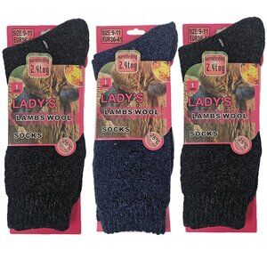 Women Lamb Wool Socks, Heavy Duty, Warm Boots Crew Sock Marled Pattern 3 Pairs